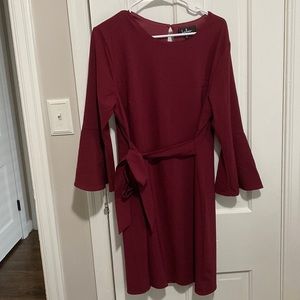 Lulu’s Dark Red Bell Sleeve Tie Front Dress